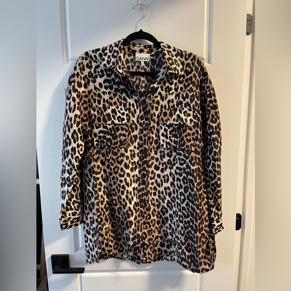 Ganni Linen and Silk blouse - Leopard Sz 40 US 8/10 - Picture 2 of 7